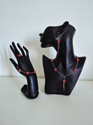 Parure Argent Ornée De Cristal Rouge